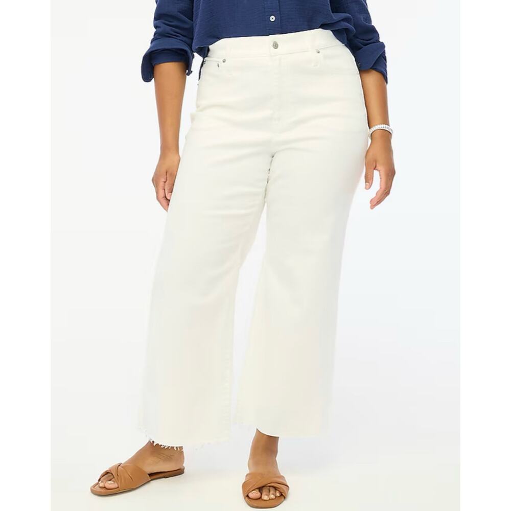 J.Crew Factory Wide Leg Cropped Jean in All-Day Stretch, in Seashell White